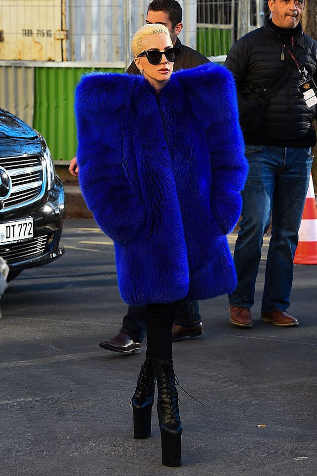 Cobalt blue, Street fashion, Electric blue, Blue, Fur, Clothing, Fashion, Eyewear, Sunglasses, Footwear, 