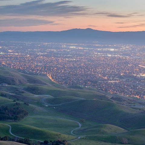 Silicon Valley and Green Hills at Dusk from Monument Peak,