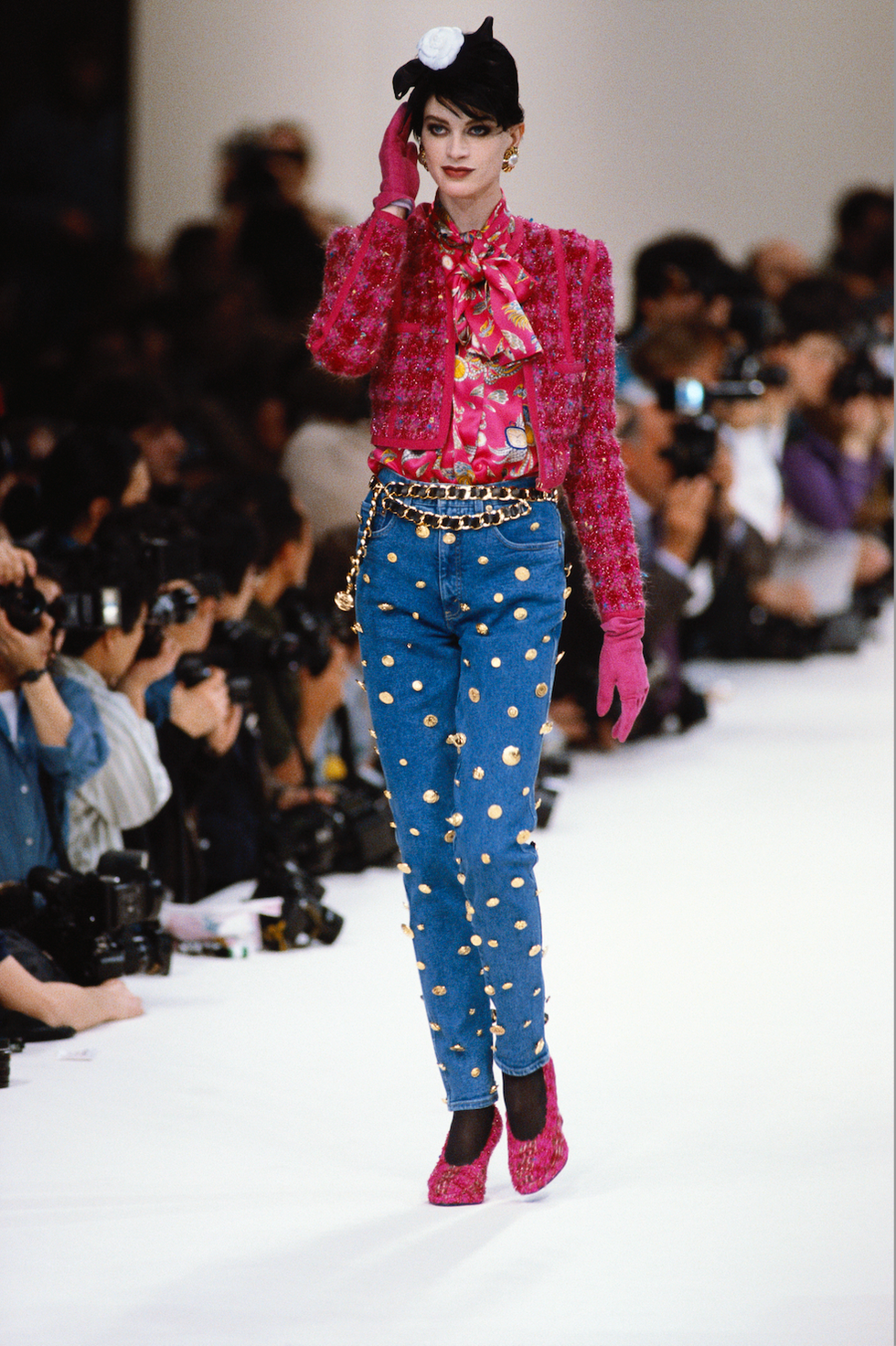 a person walking on a runway