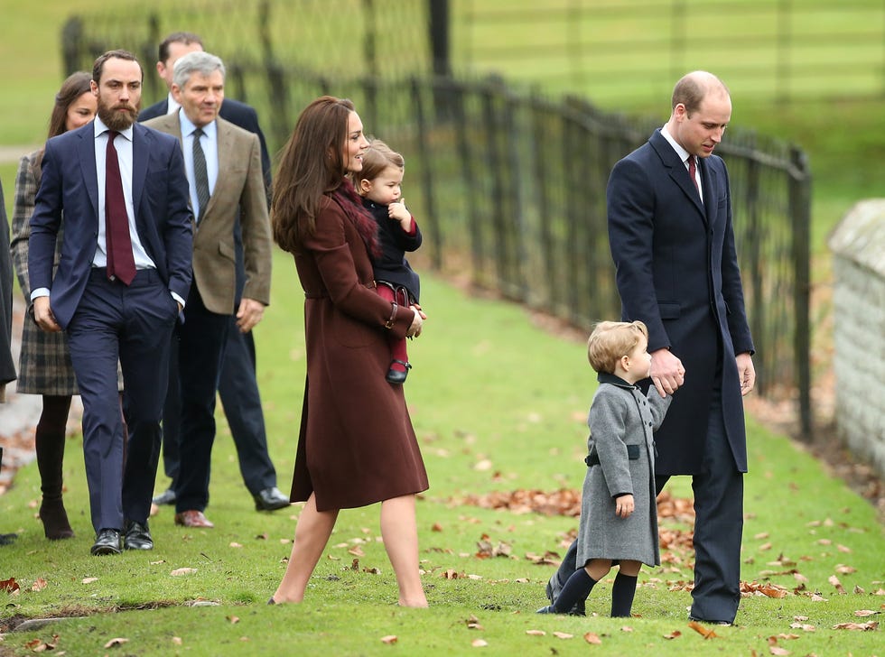 bucklebury, berkshire december 25: catherine, duchess of cambridge, prince william, duke of cambridge, prince george of cambridge, princess charlotte of cambridge, michael middleton, james middleton and pippa middleton attend church on christmas day on december 25, 2016 in bucklebury, berkshire. (photo by danny martindale/wireimage)