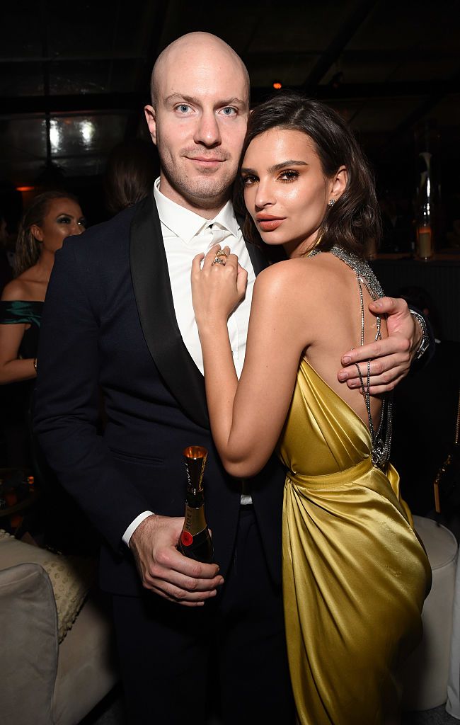 beverly hills, ca january 08 jeff magid and emily ratajkowski attend the weinstein company and netflix golden globe party, presented with moet chandon at the beverly hilton hotel on january 8, 2017 in beverly hills, california photo by michael kovacgetty images for moet chandon