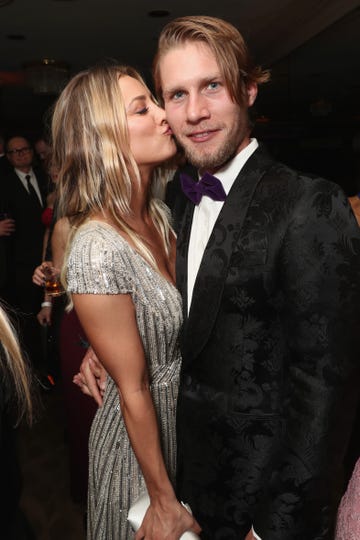 beverly hills, ca   january 08  actress kaely cuoco l and karl cook attend amazon studios golden globes celebration at the beverly hilton hotel on january 8, 2017 in beverly hills, california  photo by todd williamsongetty images for amazon