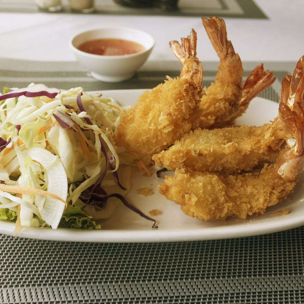 coconut crusted shrimp with salad