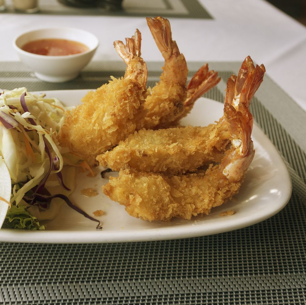 Coconut crusted shrimp with salad