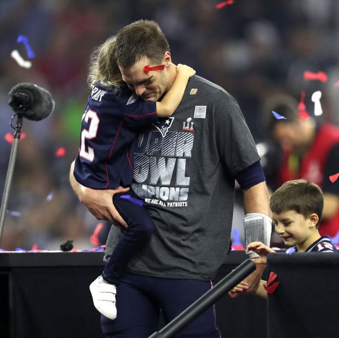 houston, tx   february 05 tom brady 12 of the new england patriots celebrates with his children after defeating the atlanta falcons during super bowl 51 at nrg stadium on february 5, 2017 in houston, texas the patriots defeated the falcons 34 28 photo by patrick smithgetty images