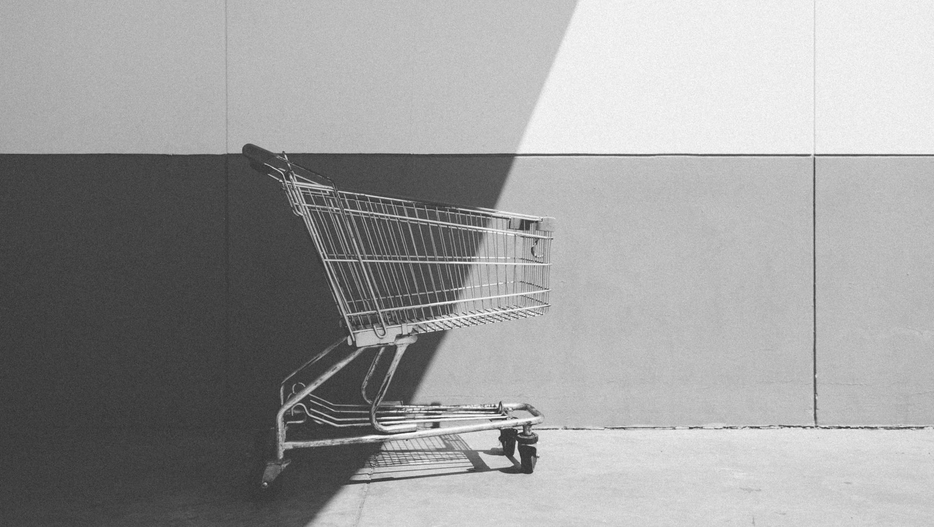 Shopping cart, White, Product, Wall, Black-and-white, Cart, Vehicle, Design, Net, Monochrome, 