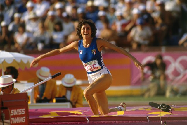 sara simeoni from italy during the women's high jump at the 1984 olympic games she won the silver medal   photo by gilbert iundtcorbisvcg via getty images