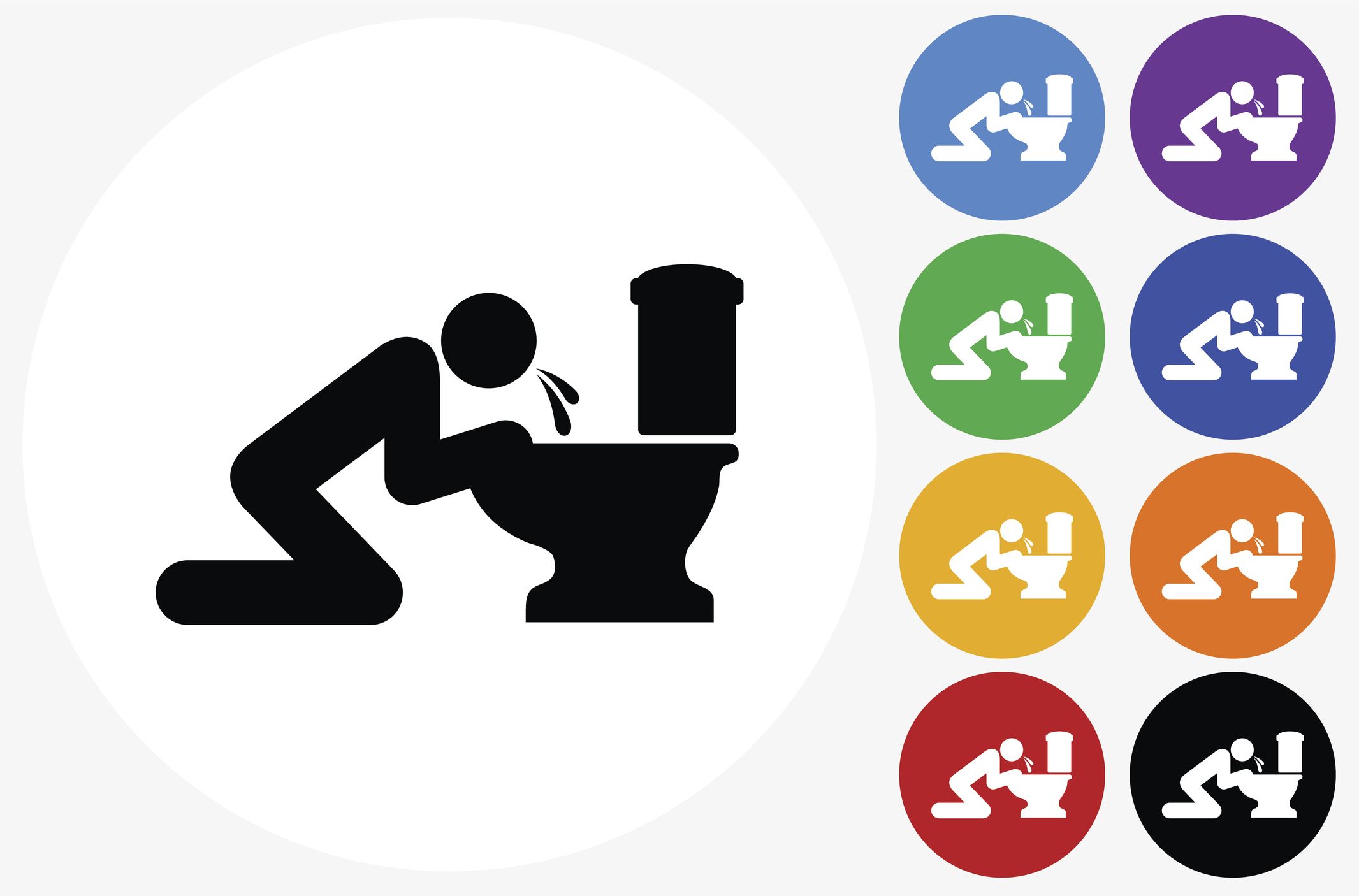 Puking Toilet Icon on Flat Color Circle Buttons