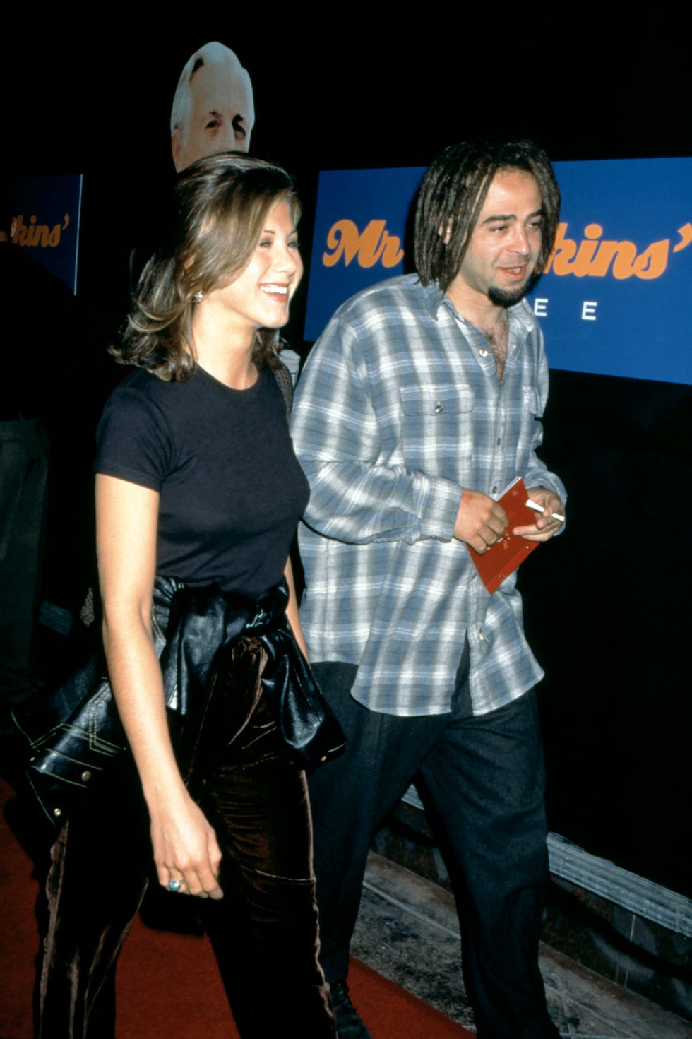 los angeles, ca september 29 american actress jennifer aniston and american musician adam duritz attend the mr jenkins soiree at the ace gallery los angeles on september 29, 1995 in los angeles, california photo by ron davisgetty images