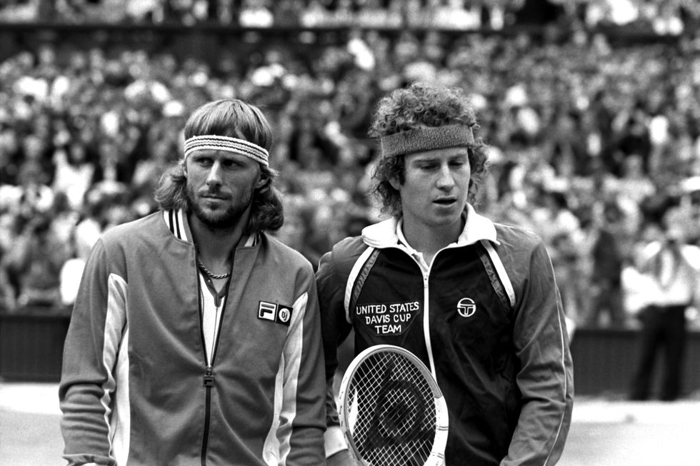 l r bjorn borg and john mcenroe before the start of the mens singles final  photo by sgpa images via getty images