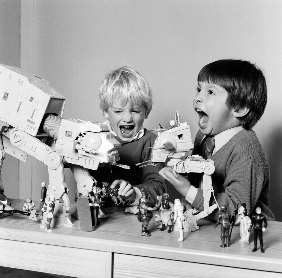 two boys, thomas dark hair and robbin playing with their star wars toys 16th november 1983 photo by arthur sideymirrorpixgetty images