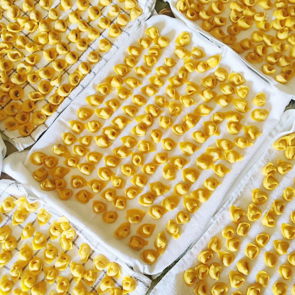 High Angle View Of Tortellini In Trays