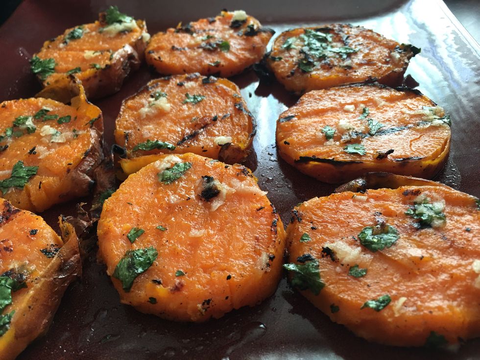 Close-Up Of Grilled Sweet Potatoes Served In Plate