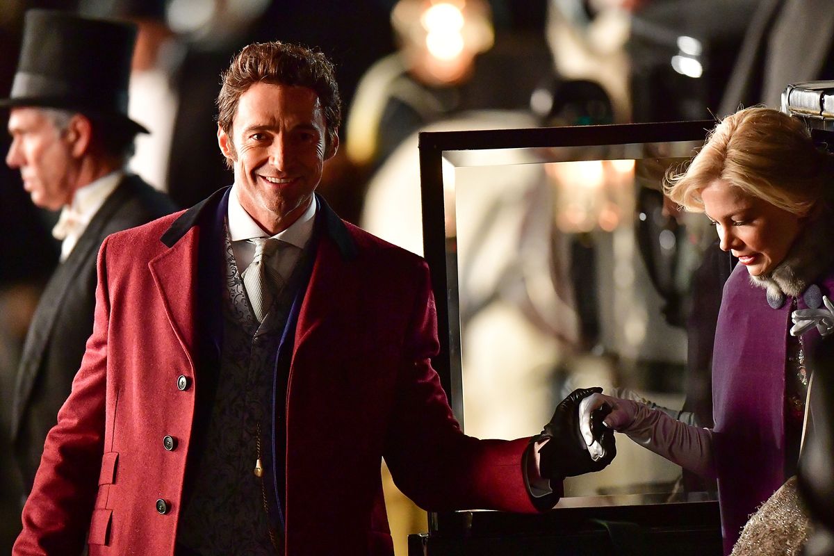 Hugh Jackman and Michelle Williams filming on location for 'The Greatest Showman'