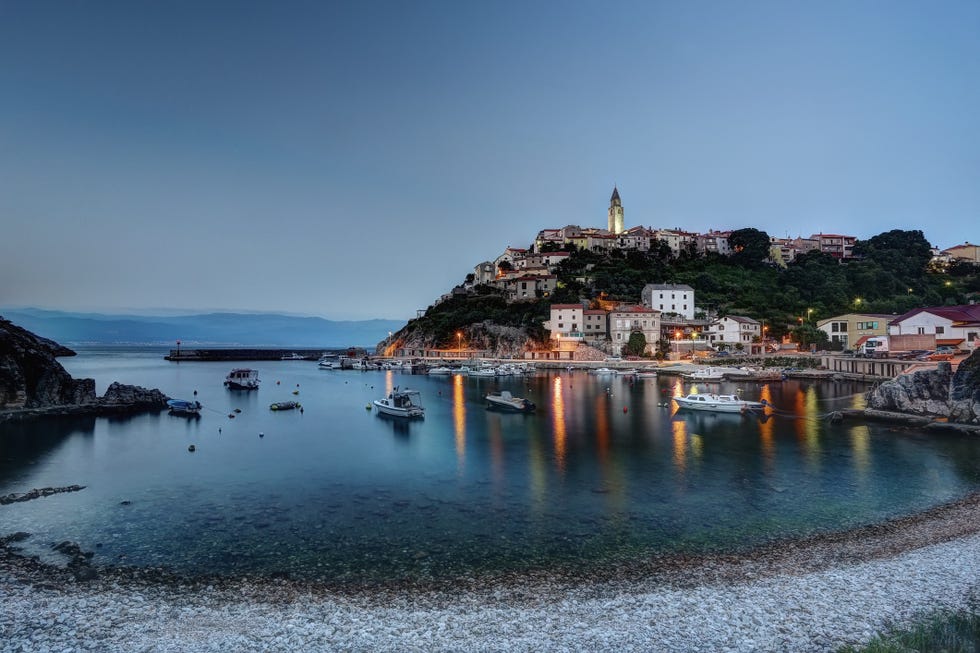 vrbnik, croatia june 2016 night view of the village of vrbnik on krk island