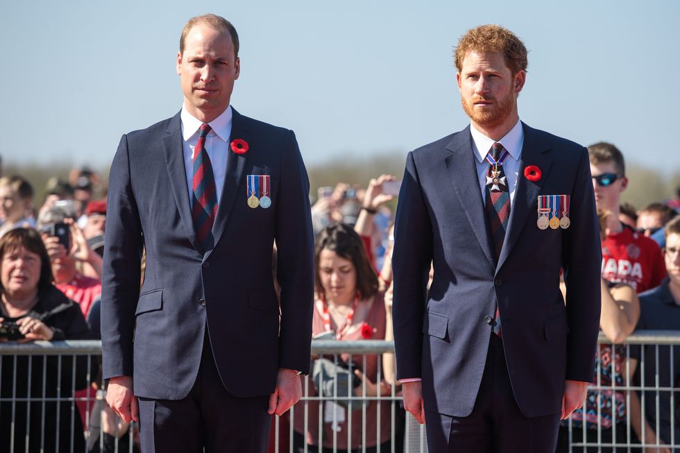 vimy, france   april 09 l r prince william, duke of cambridge and prince harry arrive at the canadian national vimy memorial on april 9, 2017 in vimy, france the prince of wales, the duke of cambridge and prince harry along with canadian prime minister justin trudeau and french president francois hollande attend the centenary commemorative service at the canadian national vimy memorial the battle of vimy ridge was fought during ww1 as part of the initial phase of the battle of arras although british led it was mostly fought by the canadian corps photo by jack taylorgetty images