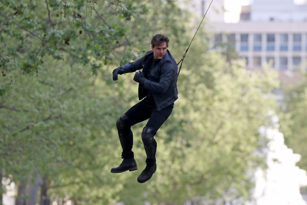 paris, france   april 10  actor tom cruise performs a stunt on set for missionimpossible 6 gemini filming  on april 10, 2017 in paris, france  photo by pierre suugc images