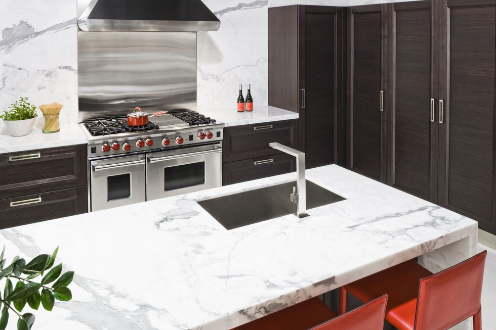 distinctive veining is a hallmark of marble countertops in a contemporary kitchen