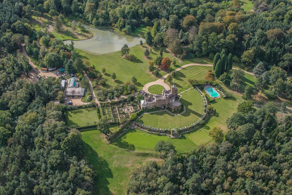 windsor, united kingdom september 24 aerial view of the duke of windsor's grade ii listed   fort belvedere this gothic revival residence in windsor great park is where the abdication was signed in december 1936 renouncing the throne of england photograph by david goddardgetty images