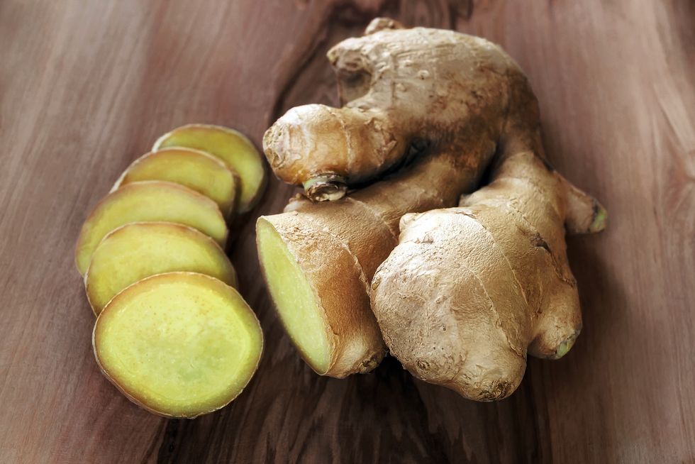 Close-Up Of Ginger On Wooden Table