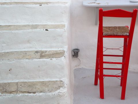 red chair white steps