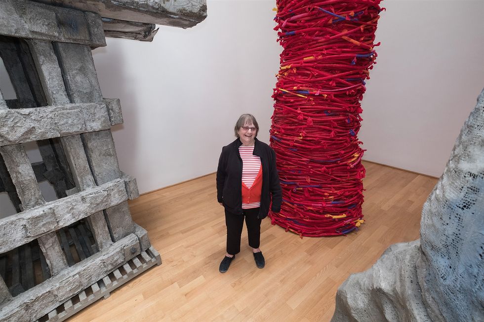 venice, italy may 09 phyllida barlow poses at the british pavillon, presenting her project, at giardini during the 57th internaztional art exhibition of la biennale di venezia on may 9, 2017 in venice, italy the 57th international art exhibition of la biennale di venezia will be open to the public from the may 13 november 26, 2017 photo by awakeninggetty images