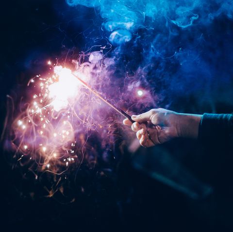 Close-Up Of Man Holding Firework At Night