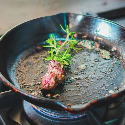 fillet steak on iron cast pan
