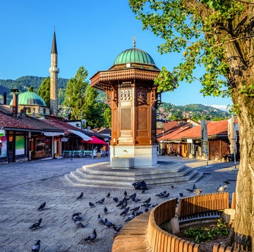 Sebilj fountain in the Old Town of Sarajevo, Bosnia bascarsija square with sebilj wooden fountain in old town sarajevo, capital city of bosnia and herzegovina