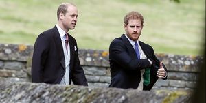 englefield, england   may 20  britains prince william, left, and his brother prince harry arrive for the wedding of pippa middleton and james matthews at st marks church on may 20, 2017 in englefield middleton, the sister of catherine, duchess of cambridge is to marry hedge fund manager james matthews in a ceremony saturday where her niece and nephew prince george and princess charlotte are in the wedding party, along with sister kate and princes harry and william photo by kirsty wigglesworth   poolgetty images