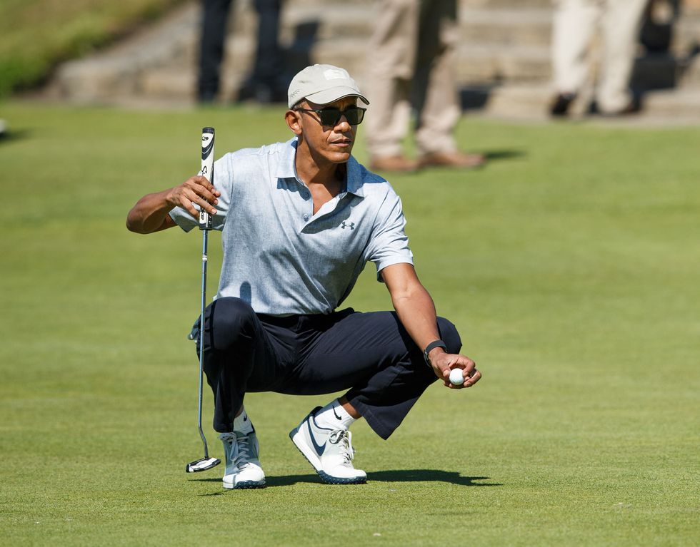 st andrews, scotland   may 26 former united states president barack obama plays a round of golf at the old course on may 26, 2017 in st andrews, scotland photo by robert perrygetty images