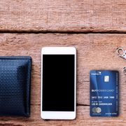 Blue, Wallet, Product, Electronics, Gadget, Technology, Electronic device, Mobile phone, Rectangle, Leather, 