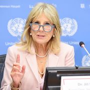 new york, ny   may 31  dr jill biden takes part in the stolen childhood report launch  press briefing at united nations headquarters on may 31, 2017 in new york city there is a global embargo on this report that will be lifted at 2 pm edt today  photo by michael loccisanogetty images