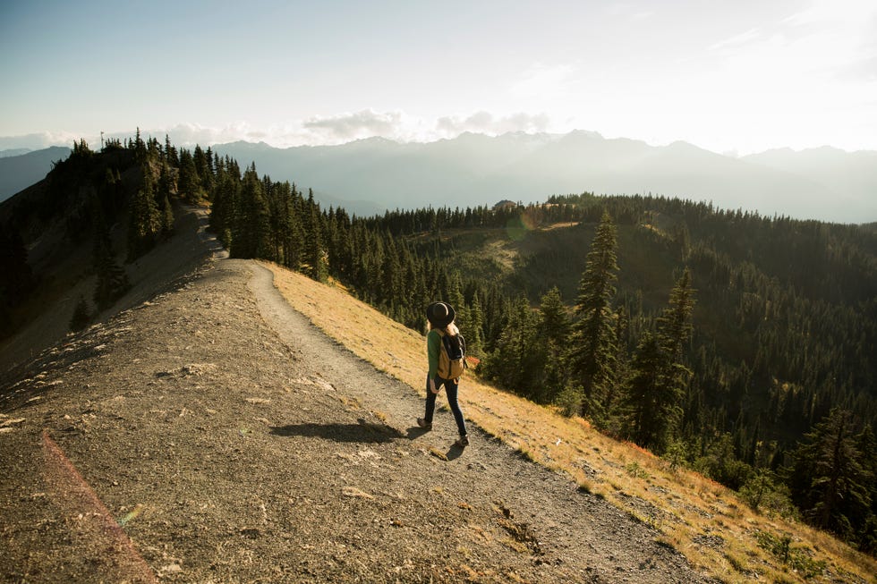 A woman on a day hike.