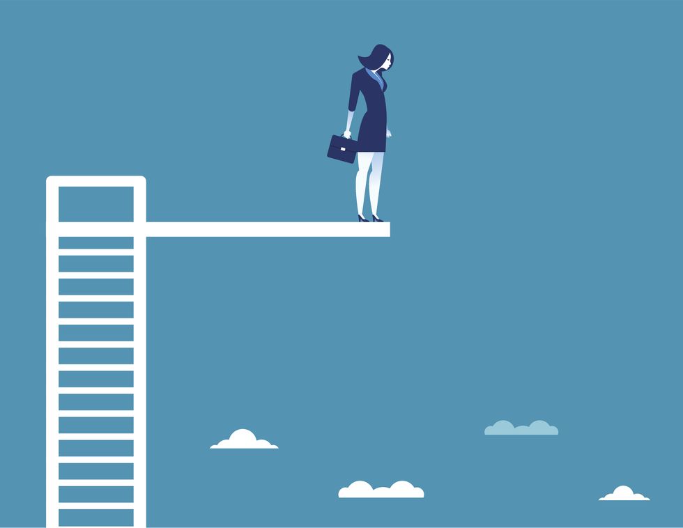 business woman on diving board concept business vector illustration