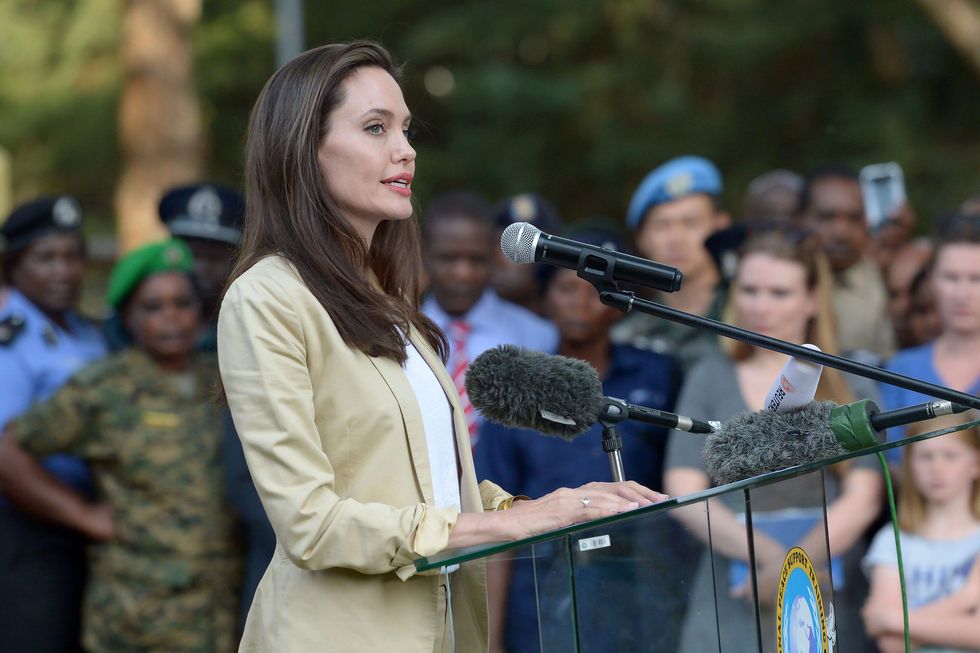 unhcr special envoy angelina jolie, addresses international peace support training centre ipstc staff members and other attendees on june 20, 2017 in nairobi during a training on the sexual violence prevention in conflicts afp photo simon maina photo credit should read simon mainaafp via getty images