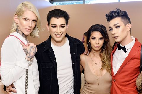 los angeles, ca   june 20  jeffree star manny gutierrez laura lee james charles and amanda ensing celebrate the launch of kkw beauty on june 20, 2017 in los angeles, california  photo by stefanie keenangetty images for full picture