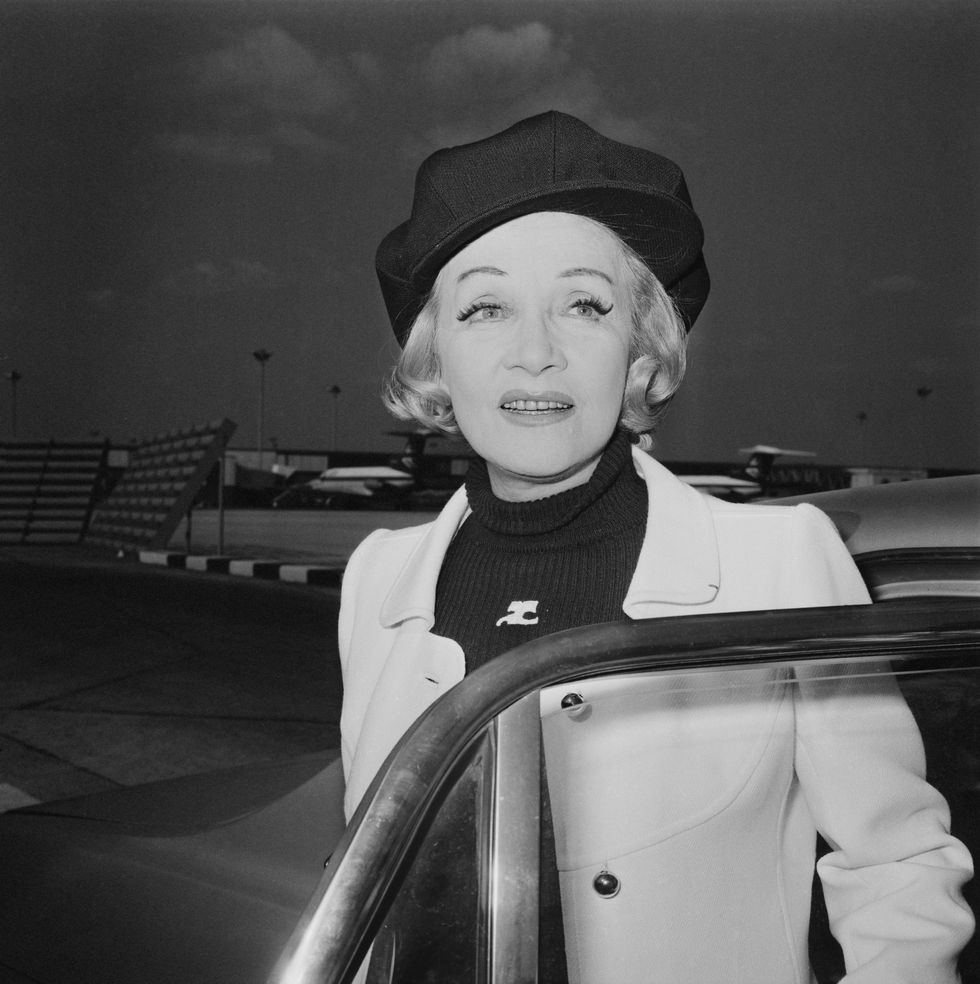 german actress marlene dietrich 1901   1992 arrives at london airport, uk, 12th september 1971 she is booked for a solo charity performance at drury lane  photo by george stroudexpresshulton archivegetty images