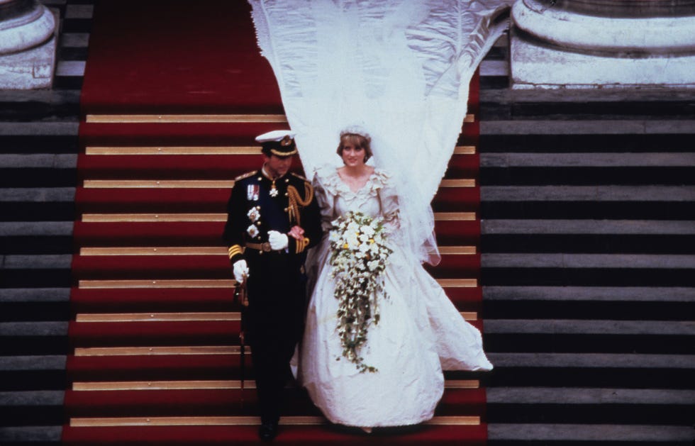 london, england   july 29 prince charles, prince of wales and diana, princess of wales, wearing a wedding dress designed by david and elizabeth emanuel and the spencer family tiara, leave st pauls cathedral following their wedding on july 29, 1981 in london, england photo by anwar husseingetty images