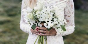 Bouquet, Photograph, White, Flower, Bride, Wedding dress, Flower Arranging, Cut flowers, Dress, Plant, 
