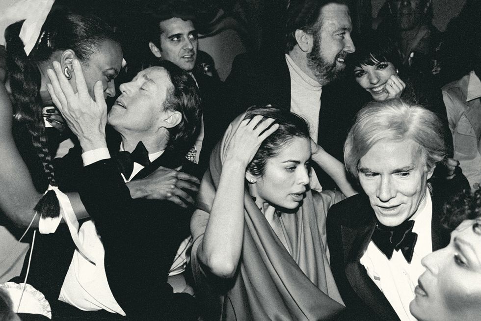 new york, united states   december 31  celebrities during new year's eve party at studio 54 l r halston kissing unidentified, bianca jagger, jack haley jr and wife liza minnelli, andy warhol photo by robin platzertwin imagestime life picturesg