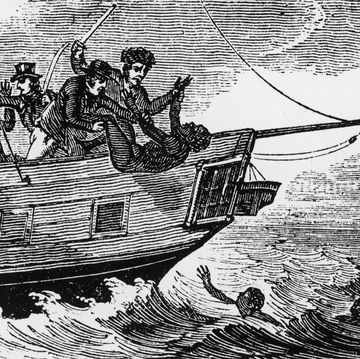 slave traders throwing slaves overboard to avoid capture by a patrol ship, circa 1833 although outlawed in the british empire in 1807, slavery persisted and captains of slave ships were known to order their cargo to be thrown overboard rather than face penalties  from an anti slavery periodical, pub 1833 photo by hulton archivegetty images
