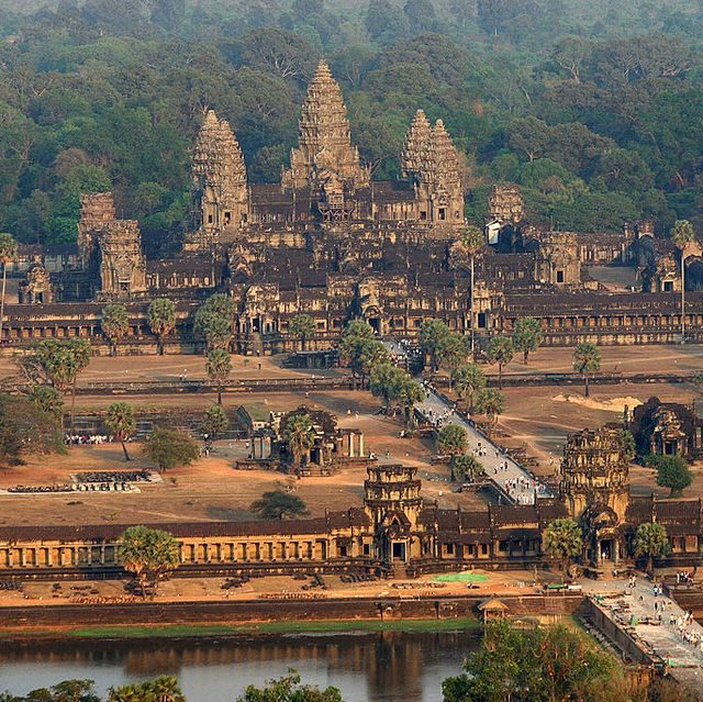 An aerial view of the Angkor Wat temple