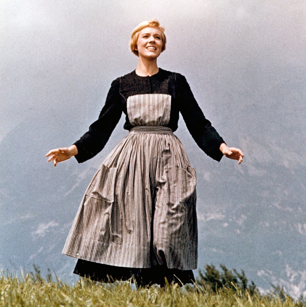 The Sound Of Music actress julie andrews performs a musical number in the movie the sound of music directed by robert wise, 1965. though this is the opening scene of the film, it is the final sequence shot in july 1964 in europe before the cast and crew returned to los angeles. it was the winner of 5 academy awards including best picture. (photo by michael ochs archives/getty images)