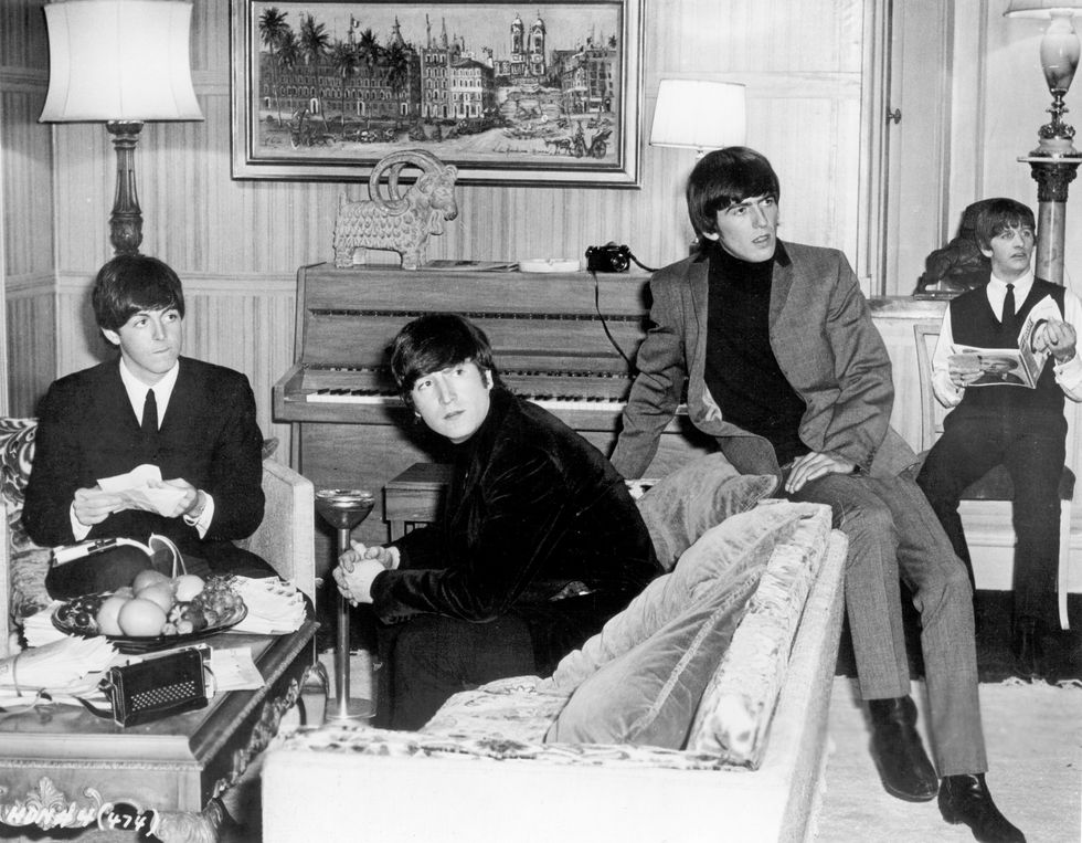 london   august 11  rock and roll band "the beatles"  in a still from their movie "a hard day's night" which was released on august 11, 1964 l r paul mccartney, john lennon, george harrison, ringo starrphoto by michael ochs archivesgetty images