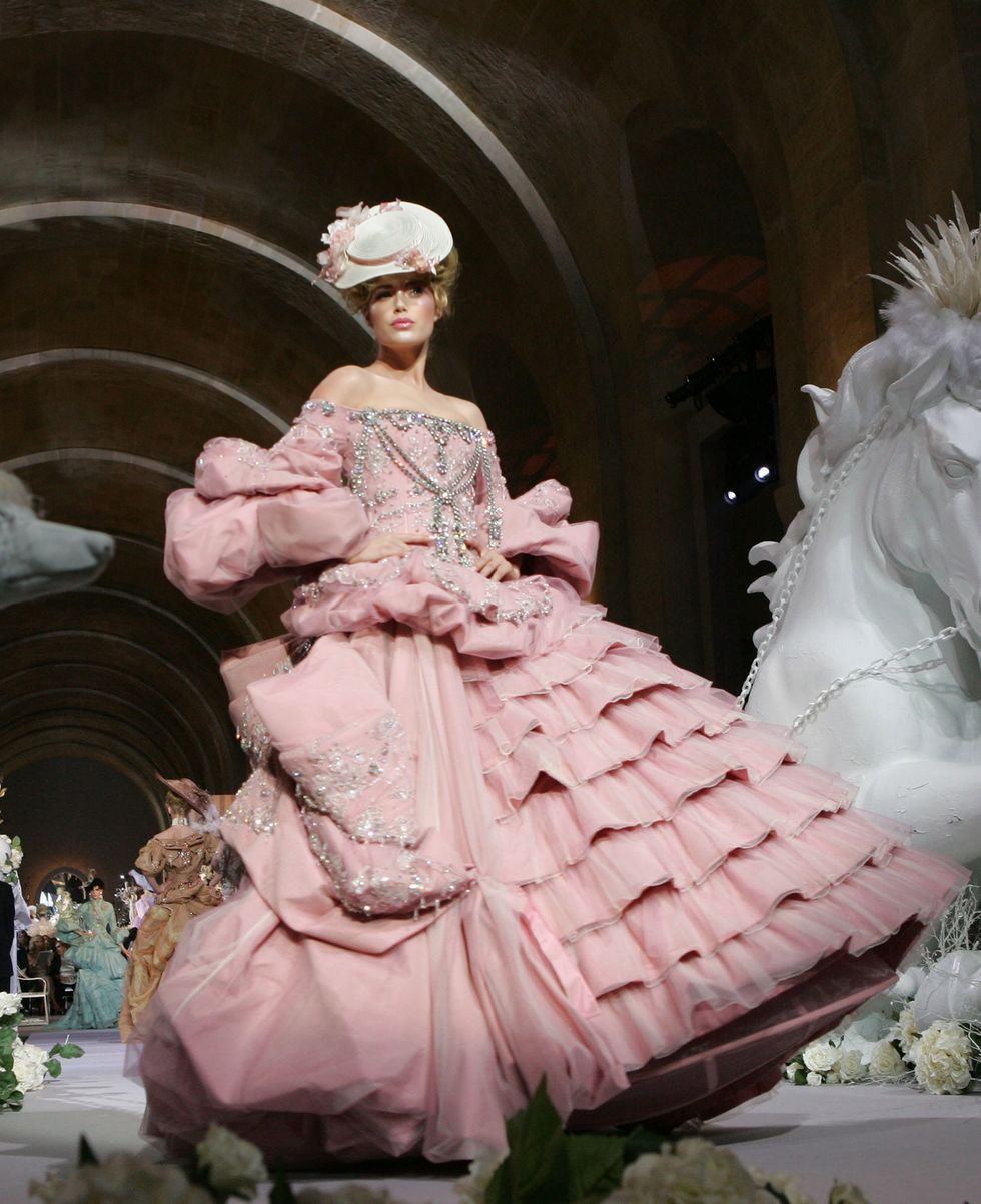 versaille   july 2  model walks down the catwalk wearing dior haute couture fallwinter 2008 on july 2 in versailles, france  photo by toni anne barson