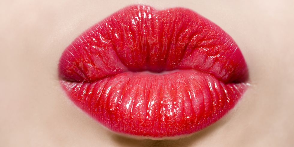 Lip, Red, Close-up, Lipstick, Mouth, Pink, Lip gloss, Material property, Cosmetics, Gloss, 