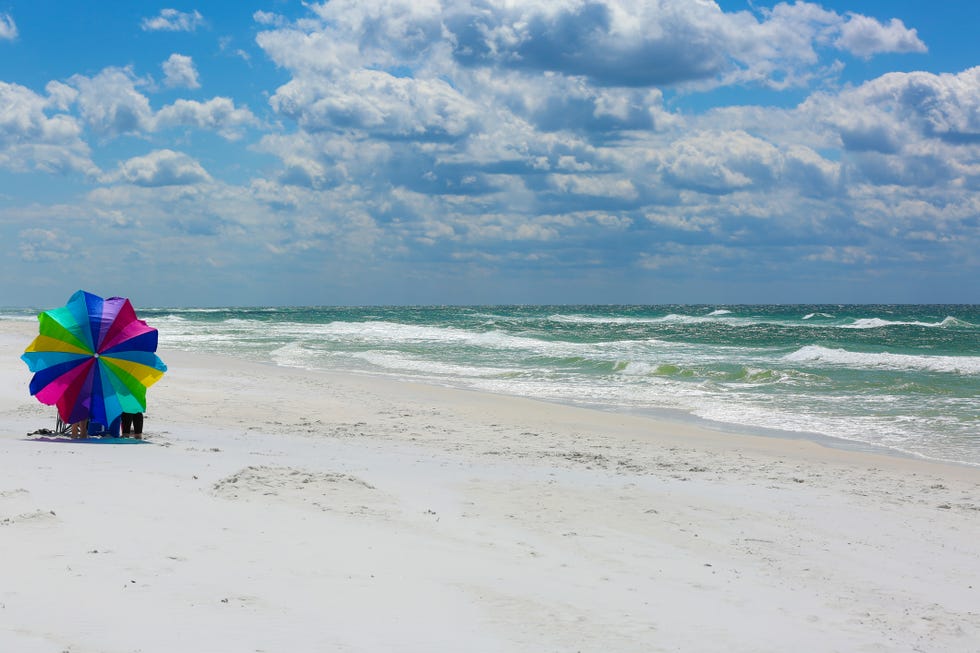 Beach, Sky, Ocean, Sea, Blue, Vacation, Umbrella, Shore, Tropics, Sand, 