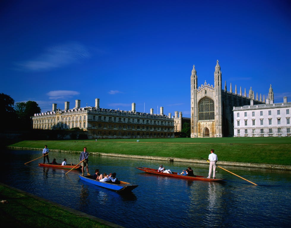 people punting in cambridge in front of king's college chapel