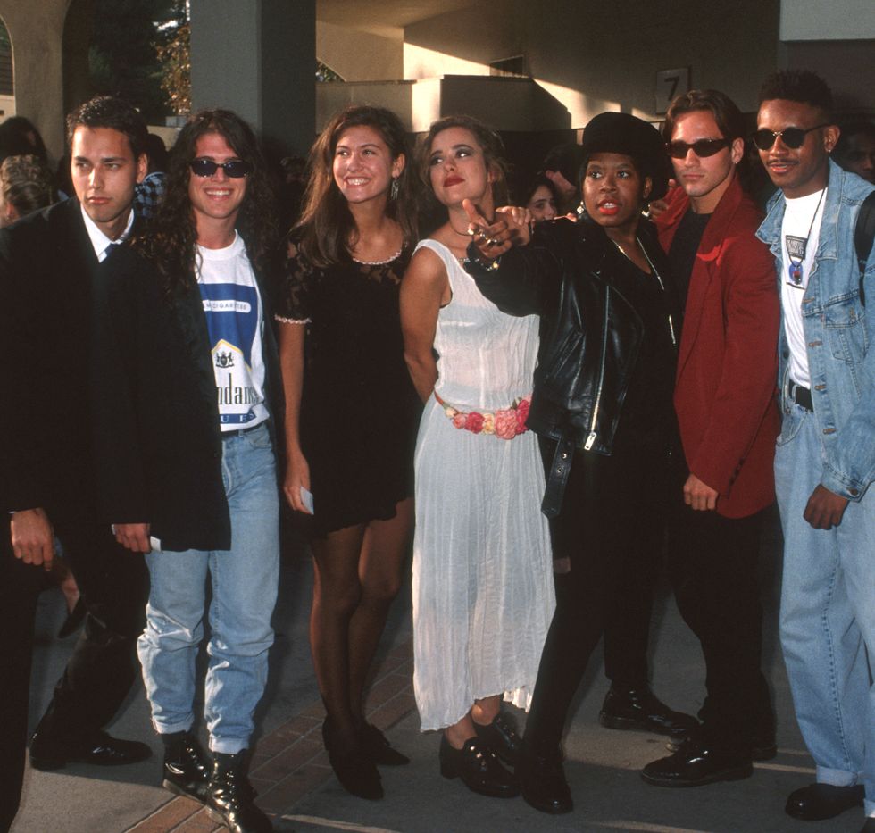 norman korpi, andre comeau, julie oliver, rebecca blasband, heather b, eric nies and kevin powell of the real world new york cast photo by ron galella, ltdron galella collection via getty images